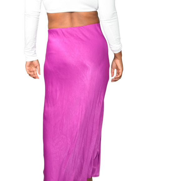 Anthropologie Satin Slip Skirt Purple Magenta Slit Midi Column Viscose Medium - Picture 3 of 14